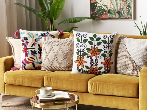 Sæt med 2 Spredepuder Flerfarvet Bomuld 50 x 50 cm Blomstermønster Håndlavet Broderet Aftageligt Betræk med Fyld Boho Style
