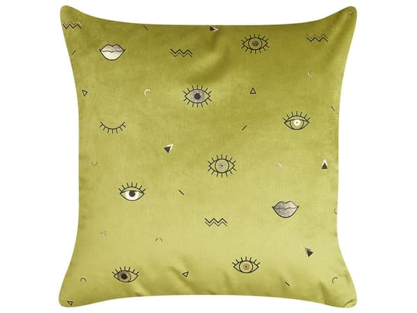 Sæt med 2 Pyntepuder Olivengrøn Velour 45 x 45 cm Øjenmotiv Glamour Dekor Accessories