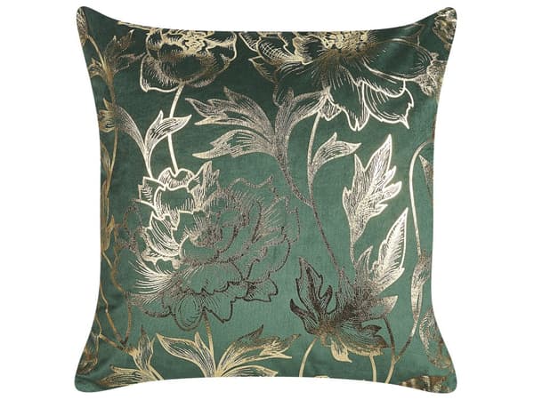 Sæt med 2 Pyntepuder Grøn Velour 45 x 45 cm Guld Blomsterfolie Print Glamour Dekor Accessories