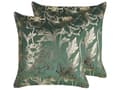 Miniatyrbillede 1 af 7: Sæt med 2 Pyntepuder Grøn Velour 45 x 45 cm Guld Blomsterfolie Print Glamour Dekor Accessories