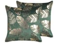 Miniatyrbillede 1 af 7: Sæt med 2 Pyntepuder Grøn Velour 45 x 45 cm Guldbladsfolietryk Glamour Dekor Accessories