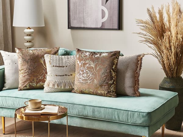 Sæt med 2 Pyntepuder Brun Velour 45 x 45 cm Guld Blomsterfolie Print Glamour Dekor Accessories