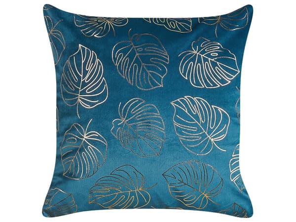 Sæt med 2 dekorative puder Blue Velour 45 x 45 cm Bladtryk Glamour Dekor Accessories