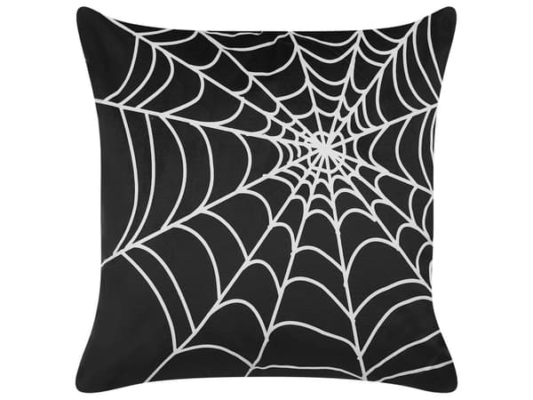 Pyntepude Sort Velour 45 x 45 cm Edderkoppemønster Firkantet Moderne Halloween Efterårsdekorationstilbehør
