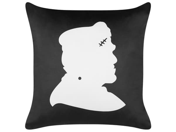 Pyntepude Sort Hvid Velour 45 x 45 cm Lille Dekorativ Firkantet Mønstret Sofapude Frankenstein Halloween Tilbehør Dekoration Stue Seng Pynt