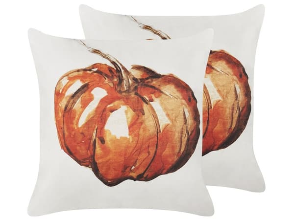 Sæt med 2 Pyntepuder Beige Velour 45 x 45 cm Græskarmønster Firkantet Moderne Minimalistisk Efterårsdekorationstilbehør
