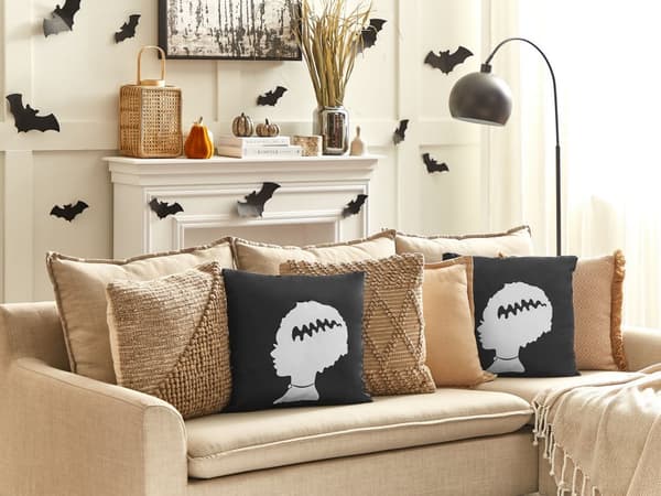 Sæt med 2 dekorative Puder Sort Velour 45 x 45 cm Frankenstein Brudemønster Firkantet Halloween Tilbehør Dekoration