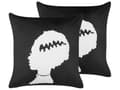 Miniatyrbillede 1 af 6: Sæt med 2 dekorative Puder Sort Velour 45 x 45 cm Frankenstein Brudemønster Firkantet Halloween Tilbehør Dekoration
