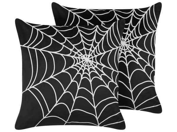 Koristetyyny mustavalkoinen 45 x 45 x 12 cm sametti 2 kpl hämähäkinseittikuvio neliö halloween