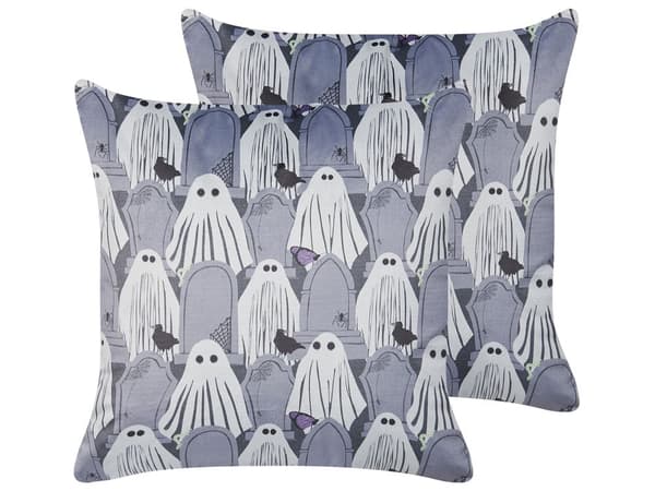 Koristetyyny harmaa 45 x 45 x 12 cm sametti kummituskuvio 2 kpl neliö vetoketju halloween