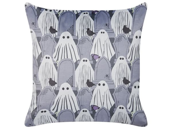 Koristetyyny harmaa 45 x 45 x 12 cm sametti kummituskuvio neliö vetoketju halloween