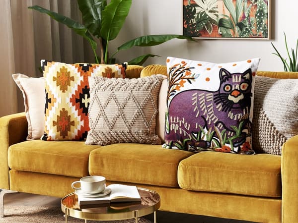 Koristetyyny monivärinen puuvilla kissakuvio 50 x 50 cm 2 kpl irrotettava päällinen boho-tyyli