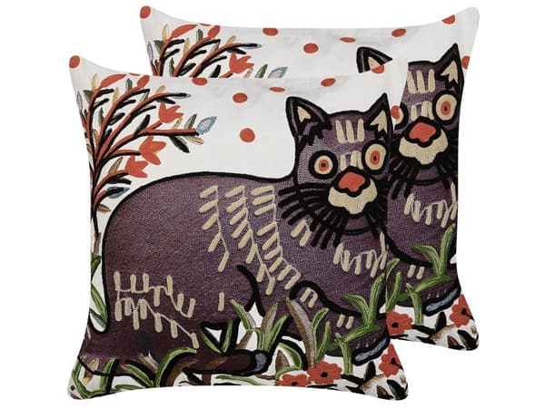 Koristetyyny monivärinen puuvilla kissakuvio 50 x 50 cm 2 kpl irrotettava päällinen boho-tyyli