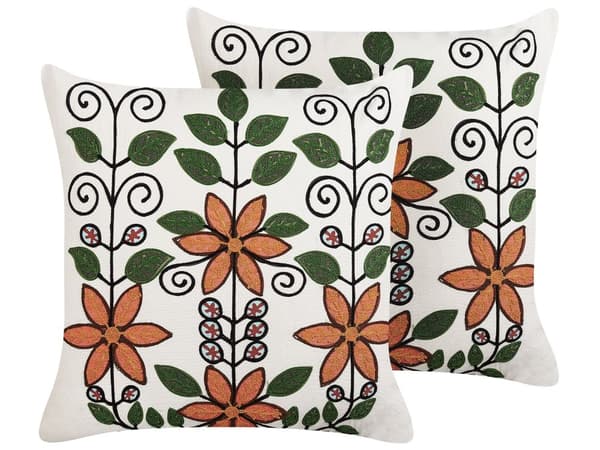 Koristetyyny monivärinen puuvilla villa kukkakuvio 50 x 50 cm 2 kpl irrotettava päällinen boho-tyyli
