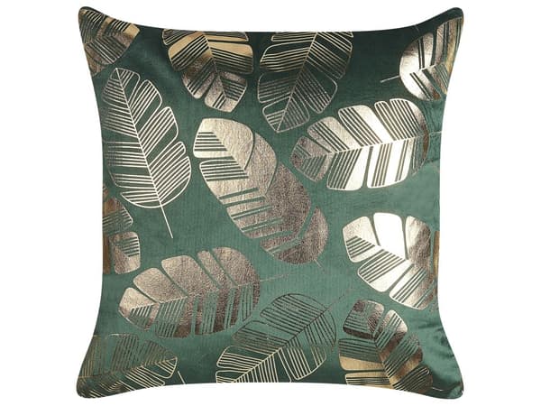 Koristetyynysetti vihreä sametti 45 x 45 cm kultainen lehtikuvio glamour-tyyli
