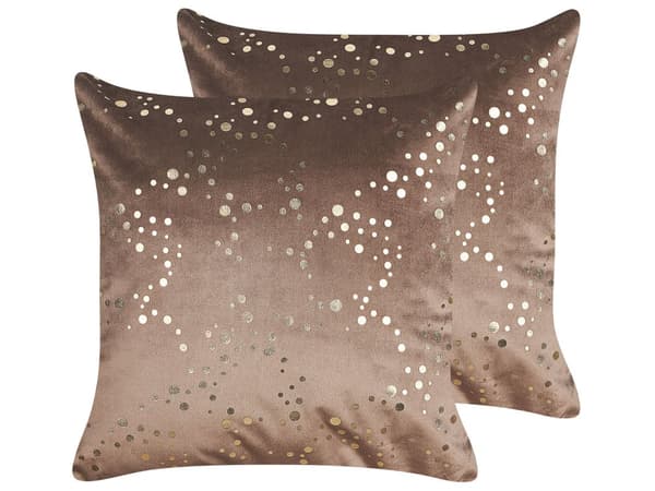 Koristetyynysetti ruskea sametti 45 x 45 cm kultaiset pilkut glamour-tyyli