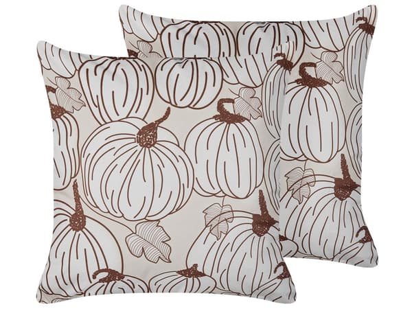 Pyntepuder Beige Brun Hvid Velour Sæt 45 x 45 cm Små Flotte Firkantede Sofapuder til Sofaen Stuen Tilbehør Puder med Græskar Halloween Pynt