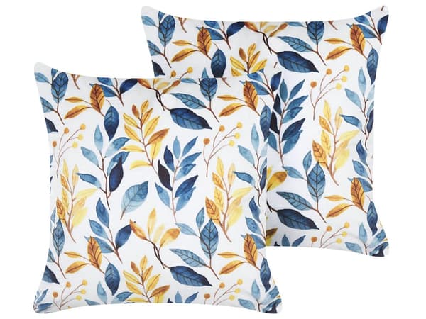 Pyntepuder Gul Blå Velour Sæt 45 x 45 cm Små Flotte Firkantede Bløde Sofapuder til Stuen Bladmønster Puder til Seng Boho Tilbehør Soveværelse