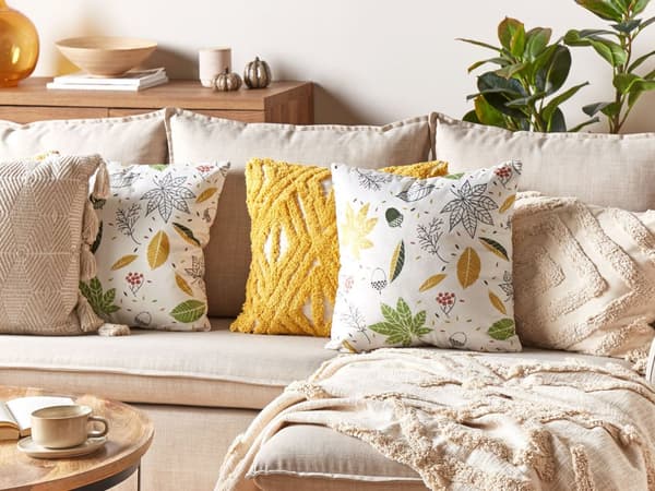 Pyntepude Hvid Multifarvet Velour 45 x 45 cm Lille Flot Firkantet Blød Sofapude til Stue Efterårsblade Pude til Seng Boho Tilbehør Soveværelse