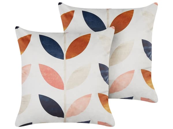 Pyntepuder Hvid Multifarvet Velour Sæt 45 x 45 cm Små Flotte Firkantede Bløde Sofapuder til Stue Bladmønster Puder til Seng Boho Soveværelse