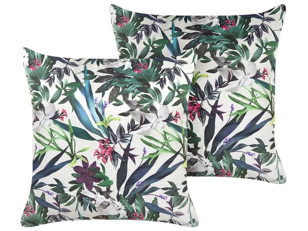 Pyntepuder Grøn Hvid Velour Sæt 45 x 45 cm Små Flotte Firkantede Bløde Sofapuder til Stuen Bladmønster Puder til Seng Boho Soveværelse