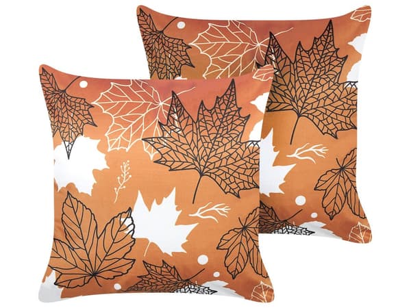 Pyntepuder Hvid Orange Velour Sæt 45 x 45 cm Små Firkantede Bløde Sofapuder til Stue Bladmønster Puder til Seng Boho Tilbehør Soveværelse