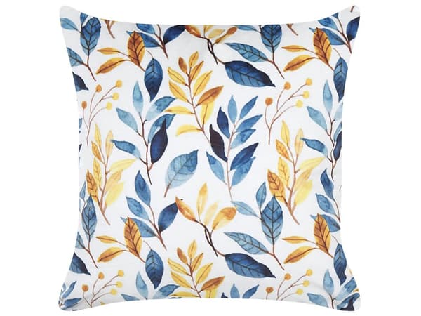 Pyntepude Gul Blå Velour 45 x 45 cm Lille Flot Firkantet Blød Sofapude til Stuen Bladmønster Pude til Sengen Boho Retro Tilbehør Soveværelse