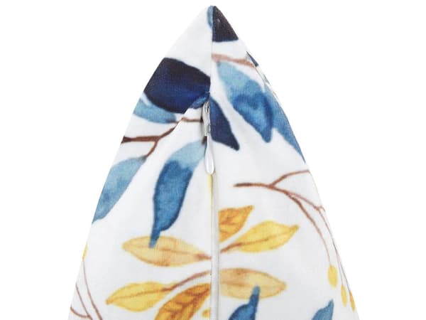 Koristetyyny keltainen sininen 45 x 45 x 10 cm sametti lehtikuvio boho moderni