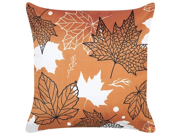 Koristetyyny oranssi 45 x 45 x 10 cm sametti lehtikuvio neliö boho maalaismainen