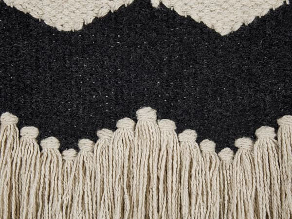 Pyntepude Sort Beige Bomuld 45 x 45 cm Lille Flot Firkantet Sofapude Tekstureret Frynset Chevron Pude til Stuen Sengen Dekoration Kvaster Boho