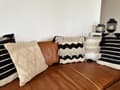 Miniatyrbillede 2 af 8: Pyntepude Sort Beige Bomuld 45 x 45 cm Lille Flot Firkantet Sofapude Tekstureret Frynset Chevron Pude til Stuen Sengen Dekoration Kvaster Boho
