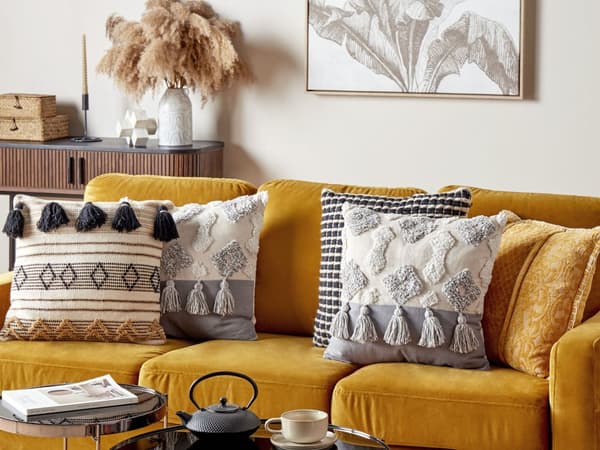 Pyntepude Beige Grå Bomuld 45 x 45 cm Lille Flot Firkantet Sofapude Tekstureret med Kvaster Pude til Stuen Sengen Dekoration Boho