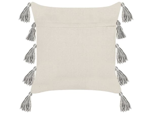 Koristetyyny beige harmaa 45 x 45 x 10 cm puuvilla 2 kpl raidallinen tupsut boho rustiikkinen