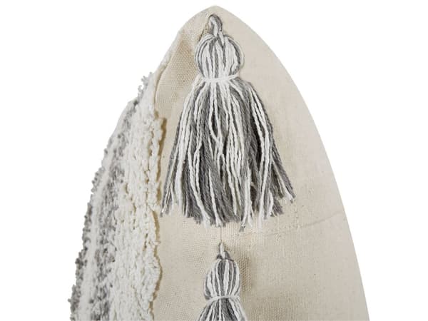 Koristetyyny beige harmaa 45 x 45 x 10 cm puuvilla 2 kpl raidallinen tupsut boho rustiikkinen