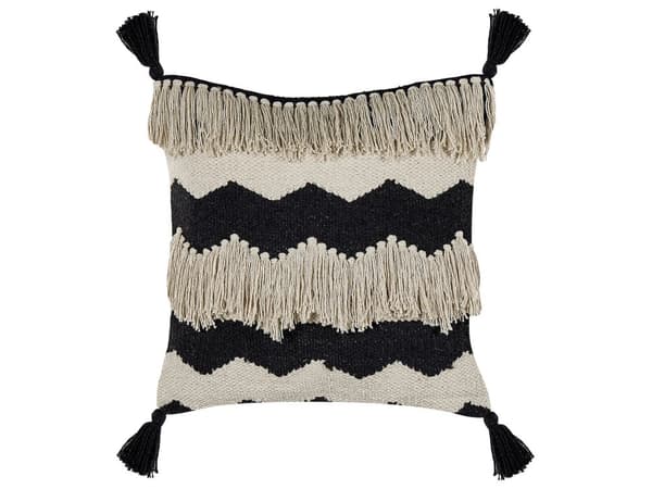 Koristetyyny beige musta 45 x 45 x 10 cm puuvilla polyesteri 2 kpl geometrinen kuvio tupsut boho