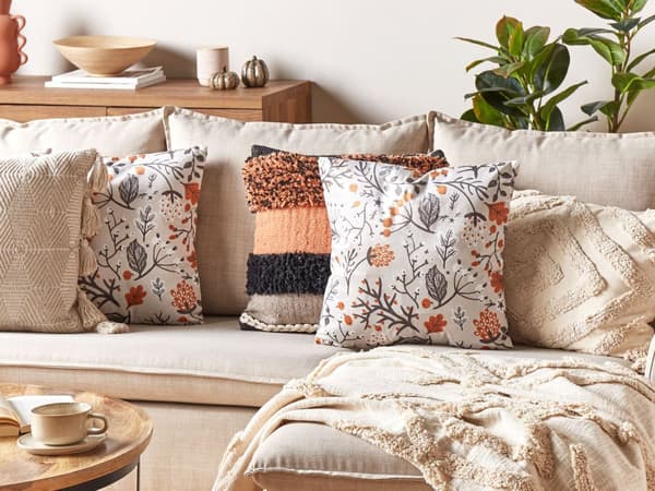 Sæt med 2 puder flerfarvet polyester fløjl 45 x 45 cm efterårsmotiv aftageligt betræk med fyld Boho Style