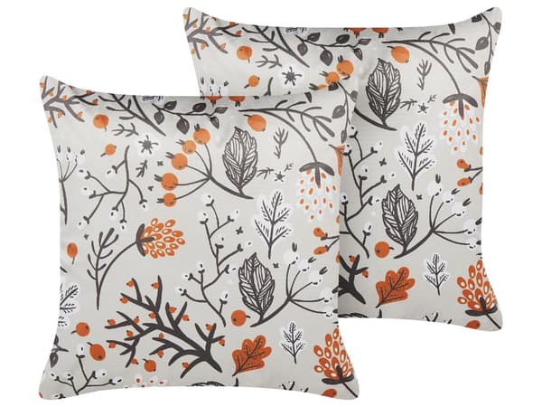 Sæt med 2 puder flerfarvet polyester fløjl 45 x 45 cm efterårsmotiv aftageligt betræk med fyld Boho Style