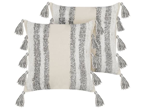Pyntepuder Beige Grå Bomuld 45 x 45 cm Små Firkantede Sofapuder Tekstureret Stribet Mønster Puder til Stuen Soveværelse Indretning Tilbehør