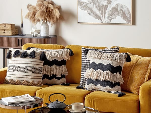 Pyntepuder Beige Sort Bomuld 45 x 45 cm Små Firkantede Sofapuder Chevron Mønster Puder til Stuen Soveværelse Indretning Tilbehør