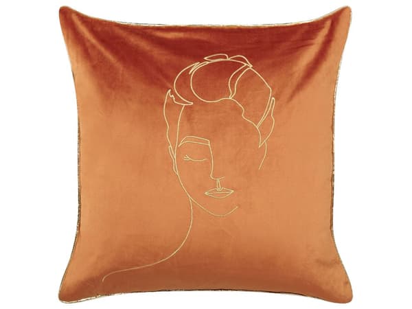 Koristetyyny oranssi 45 x 45 x 10 cm sametti 2 kpl kultainen kasvokuvio glamour
