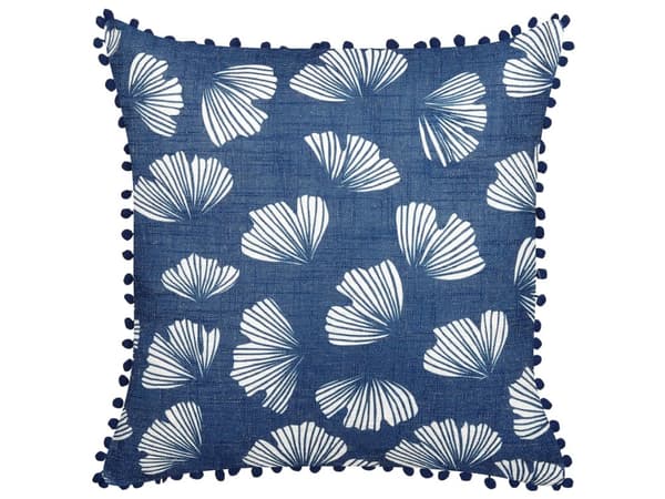 Koristetyyny sininen valkoinen 45 x 45 x 10 cm lehtikuvio 2 kpl polyesteri puuvilla pellava