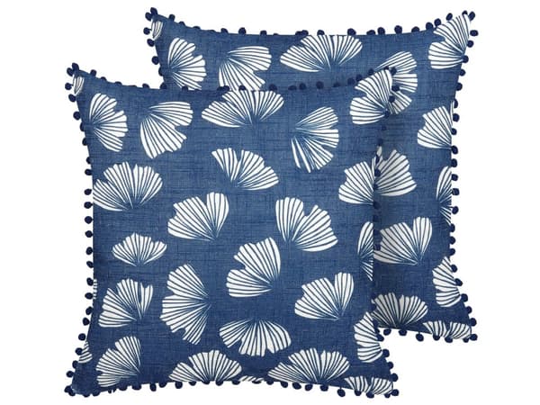 Koristetyyny sininen valkoinen 45 x 45 x 10 cm lehtikuvio 2 kpl polyesteri puuvilla pellava