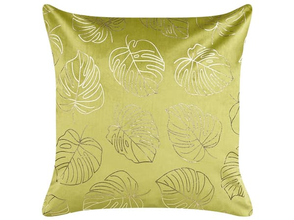 Koristetyyny vaaleanvihreä 45 x 45 x 10 cm sametti kultainen lehtikuvio 2 kpl glamour