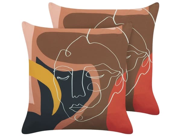 Sæt med 2 Pyntepuder Flerfarvet Polyester 45 x 45 cm Ansigtsmotiv Glamour Dekor Tilbehør