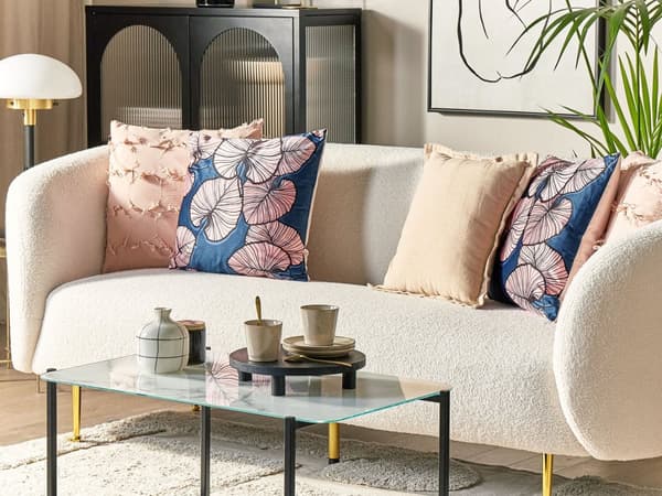 Sæt med 2 dekorative puder Lyserød Blå Velour 45 x 45 cm Bladtryk Glamour Tilbehør