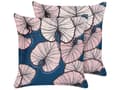 Miniatyrbillede 1 af 7: Sæt med 2 dekorative puder Lyserød Blå Velour 45 x 45 cm Bladtryk Glamour Tilbehør