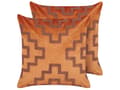 Miniatyrbillede 1 af 7: Sæt med 2 Pyntepuder Orange Velour 45 x 45 cm Geometrisk mønster Glamour Accessories