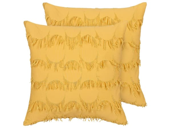Pyntepude Gult stof 45 x 45 cm med kvaster Boho Retro Decor Accessories