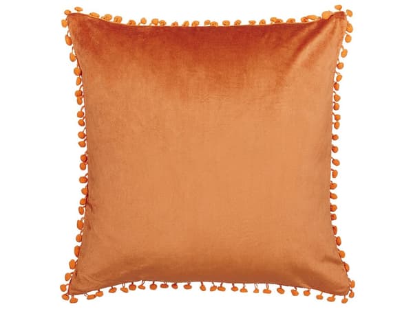 Sæt med 2 Pyntepuder Orange Velour 45 x 45 cm med Mini Pom Poms Stole Hynde Glam Retro