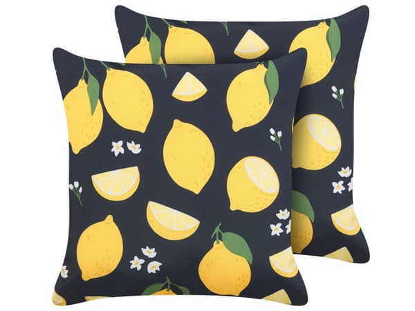 Pyntepude Sort og gult stof 45 x 45 cm Citrontryk Firkantet Moderne Forår Sommer Dekorationstilbehør